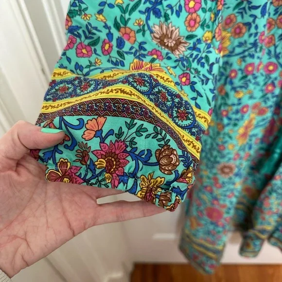 R. Vivimos Turquoise Floral Maxi Dress with Tassel Tie size XS - Picture 2 of 6